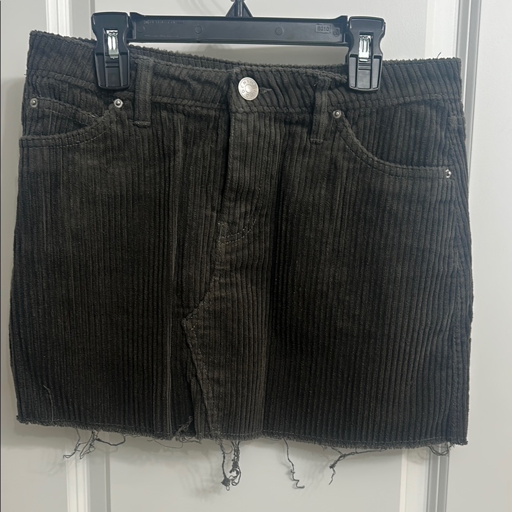 BDG Urban Outfitters Corduroy‎ Mini Skirt Charcoal Grey Frayed Hem Womens Small